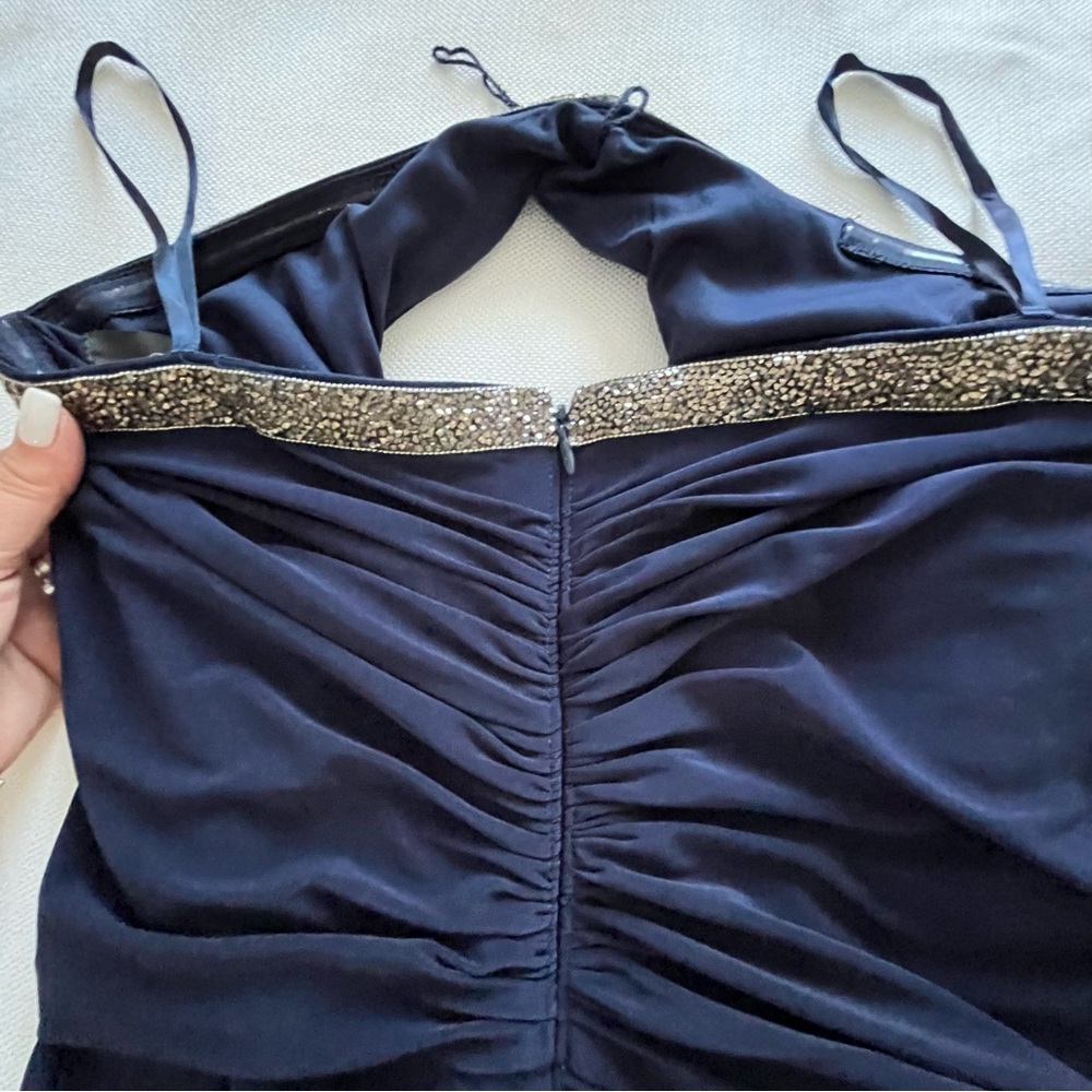 NEW Adriana Papell Beaded One Shoulder Matte Jersey Navy Jumpsuit Size 4 - Picture 11 of 16